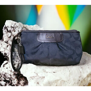 Coach zip wristlet dark charcoal gray jacquard cloth